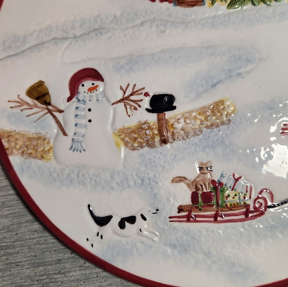 David Carter Brown Christmas Valley Children Sledding Snowmen Trivet 9.5" - Picture 2 of 7